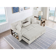 9050TPE-3SL Sofa with Pull-out Bed, Center Drop-down Cup Holders, Arms with Shelves and Charging Ports - 9050TPE-3SL