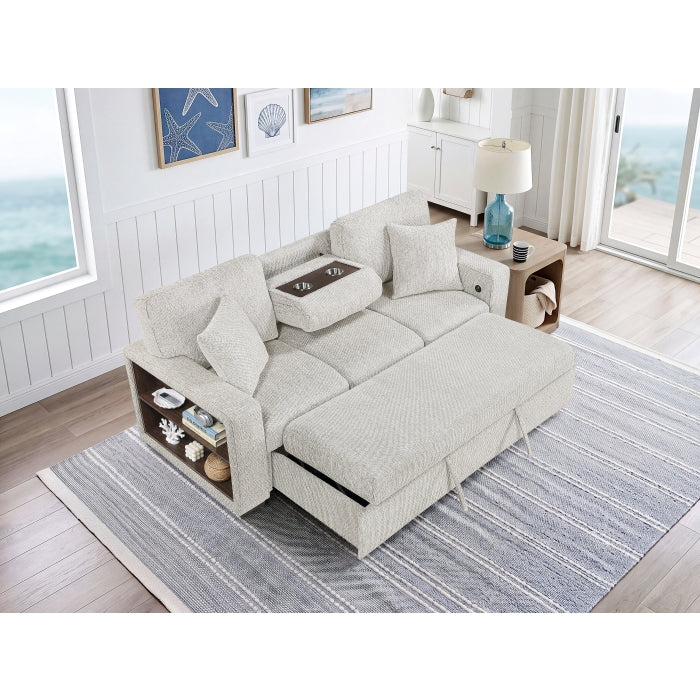 9050TPE-3SL Sofa with Pull-out Bed, Center Drop-down Cup Holders, Arms with Shelves and Charging Ports - 9050TPE-3SL