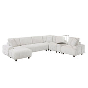 9067TPE*6LC1R 6-Piece Modular Sectional with Left Chaise, Console with Hidden Storage, Wireless Speakers, Wireless Chargers, Swivel Table Top, Reading Lights and Charging Ports - 9067TPE*6LC1R