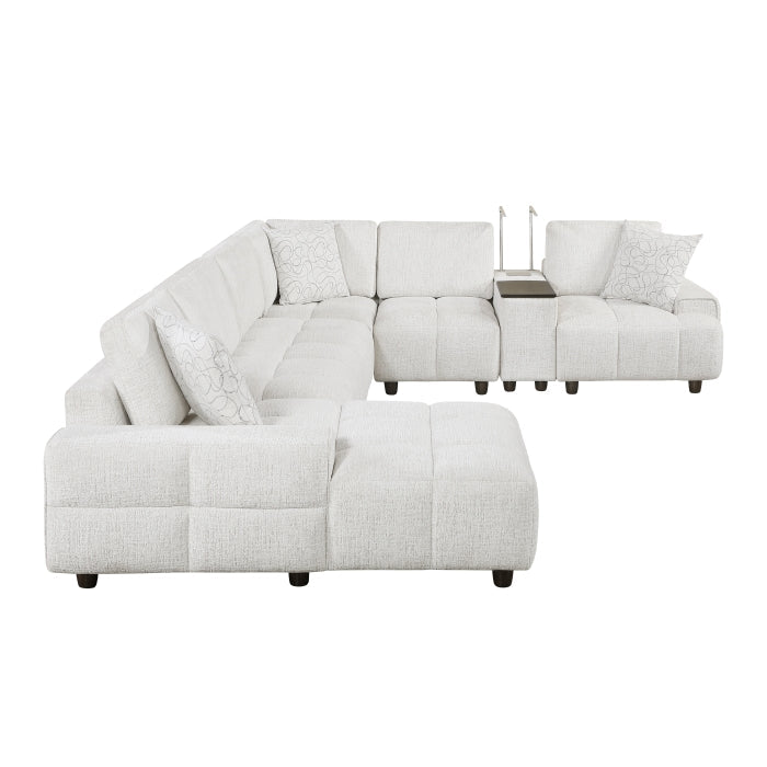 9067TPE*6LC1R 6-Piece Modular Sectional with Left Chaise, Console with Hidden Storage, Wireless Speakers, Wireless Chargers, Swivel Table Top, Reading Lights and Charging Ports - 9067TPE*6LC1R
