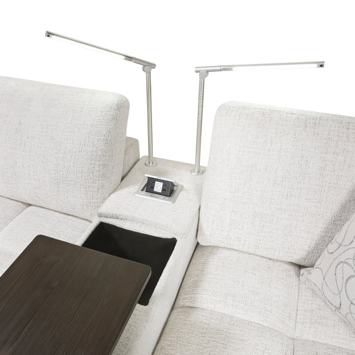 9067TPE*6LC1R 6-Piece Modular Sectional with Left Chaise, Console with Hidden Storage, Wireless Speakers, Wireless Chargers, Swivel Table Top, Reading Lights and Charging Ports - 9067TPE*6LC1R