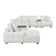 9067TPE*7LC1R 7-Piece Modular Sectional with Left Chaise, Two Consoles with Hidden Storage, Wireless Speakers, Wireless Chargers, Swivel Table Top, Reading Lights and Charging Ports - 9067TPE*7LC1R