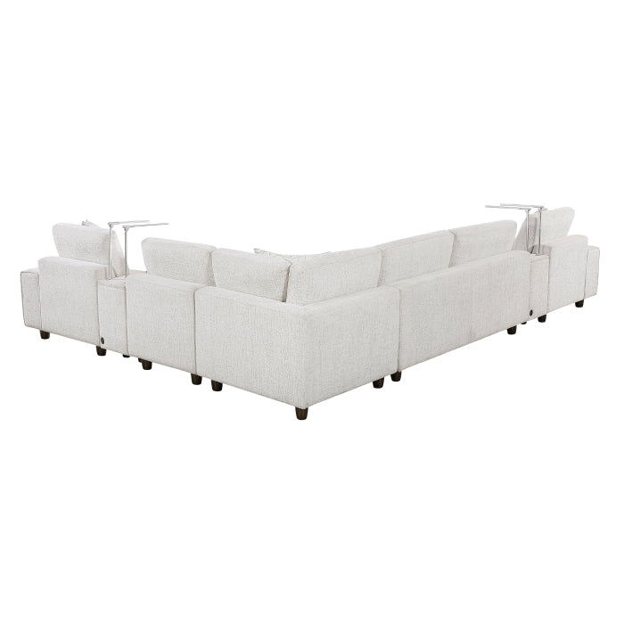 9067TPE*7LC1R 7-Piece Modular Sectional with Left Chaise, Two Consoles with Hidden Storage, Wireless Speakers, Wireless Chargers, Swivel Table Top, Reading Lights and Charging Ports - 9067TPE*7LC1R
