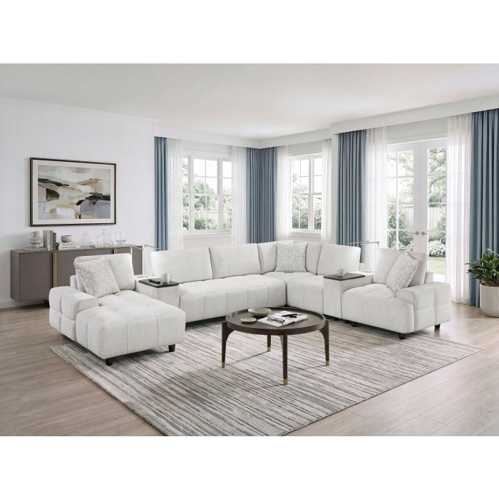 9067TPE*7LC1R 7-Piece Modular Sectional with Left Chaise, Two Consoles with Hidden Storage, Wireless Speakers, Wireless Chargers, Swivel Table Top, Reading Lights and Charging Ports - 9067TPE*7LC1R