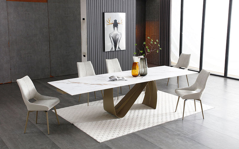 9087 Gold Table With 1239 Swivel Beige Golden Chairs Set - p13775