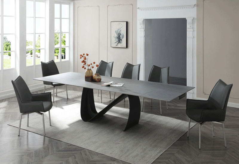 9087 Table Dark Grey With 1218 Swivel Dark Grey Chair Set - DMV Furniture