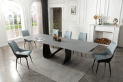 9087 Table Dark Grey With 1239 Swivel Blue Chairs Set - DMV Furniture