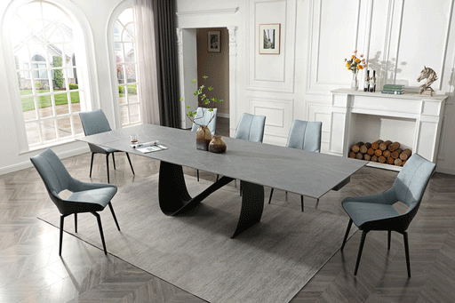 9087 Table Dark Grey With 1239 Swivel Blue Chairs Set - DMV Furniture