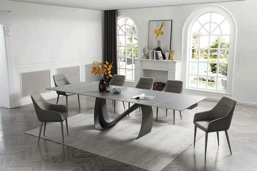 9087 Table Dark Grey With 1254 Chairs Set - DMV Furniture