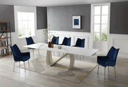 9087 Table White With 1218 Swivel Blue Chair Set - DMV Furniture