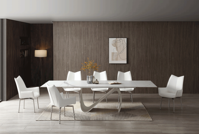 9087 Table White With 1218 Swivel White Chair Set - DMV Furniture