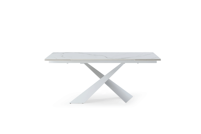 9113 Dining Table With 1218 Swivel White Chairs Set - DMV Furniture