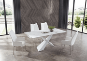 9113 Dining Table with 1218 swivel White Chairs SET - p11818