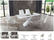 9113 Dining Table with 1218 swivel White Chairs SET - p11818