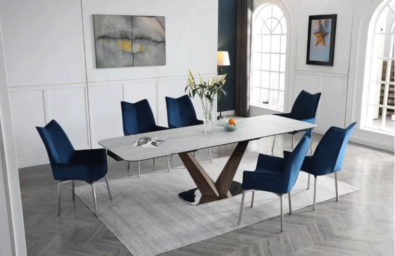 9188 Table With 1218 Swivel Blue Chairs Set - DMV Furniture