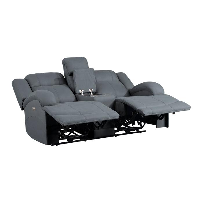 Camryn Power Double Reclining Loveseat With Center Console In Graphite Blue 9207Gpb-2Pw | Homelegance