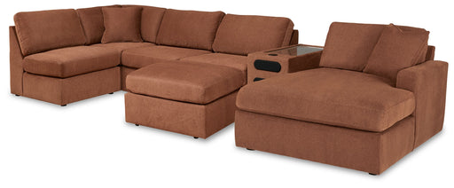 Modmax Spice 6-Piece RAF Chaise Sectional with Ottoman and Console with Audio System from Ashley - DMV Furniture