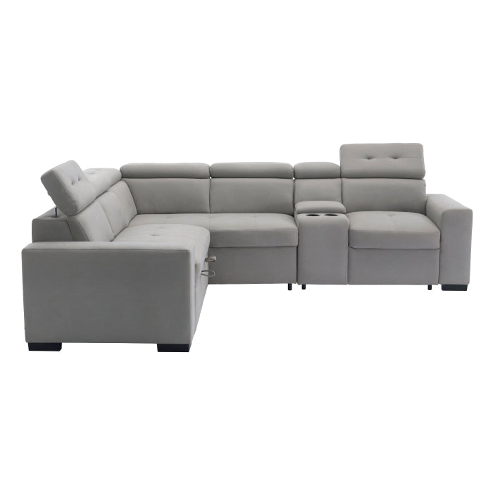 9219GY*SC (3)3-Piece Sectional with Adjustable Headrests, Pull-out Bed and Console - 9219GY*SC