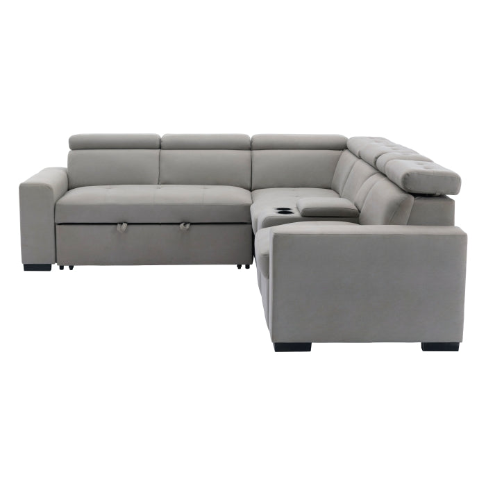 9219GY*SC (3)3-Piece Sectional with Adjustable Headrests, Pull-out Bed and Console - 9219GY*SC