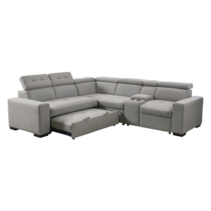 9219GY*SC (3)3-Piece Sectional with Adjustable Headrests, Pull-out Bed and Console - 9219GY*SC