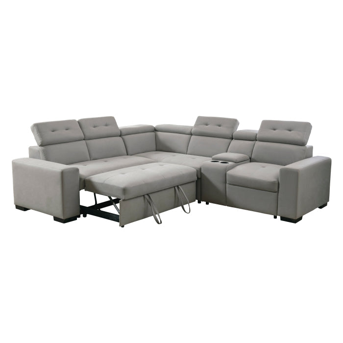 9219GY*SC (3)3-Piece Sectional with Adjustable Headrests, Pull-out Bed and Console - 9219GY*SC