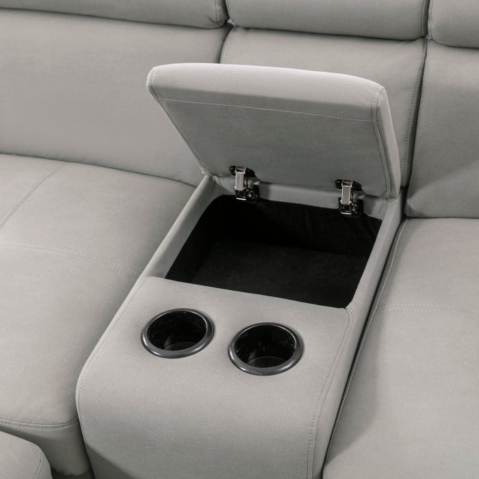 9219GY*SC (3)3-Piece Sectional with Adjustable Headrests, Pull-out Bed and Console - 9219GY*SC