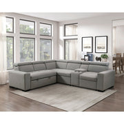 9219GY*SC (3)3-Piece Sectional with Adjustable Headrests, Pull-out Bed and Console - 9219GY*SC