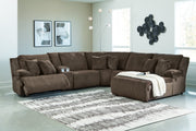 Top Tier Chocolate 6-Piece Reclining Sectional with Chaise -  Ashley - DMV Furniture