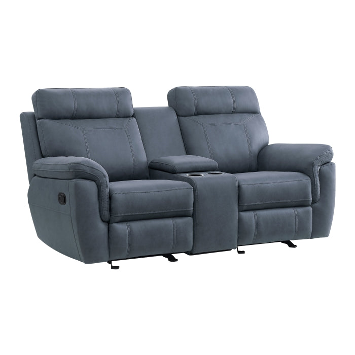 9301BUE-2 Double Glider Reclining Love Seat with Center Console - 9301BUE-2