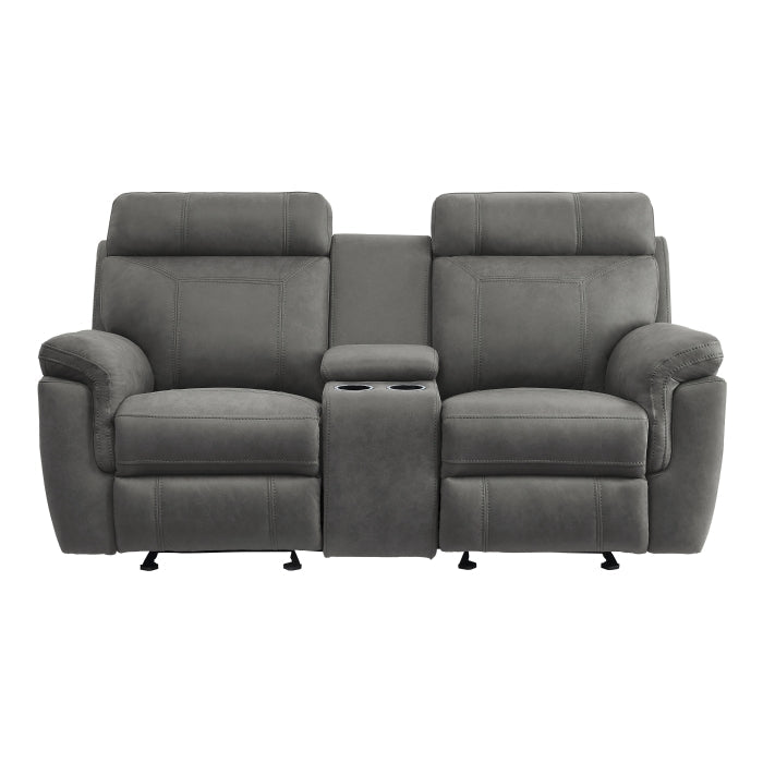 9301GRY-2 Double Glider Reclining Love Seat with Center Console - 9301GRY-2
