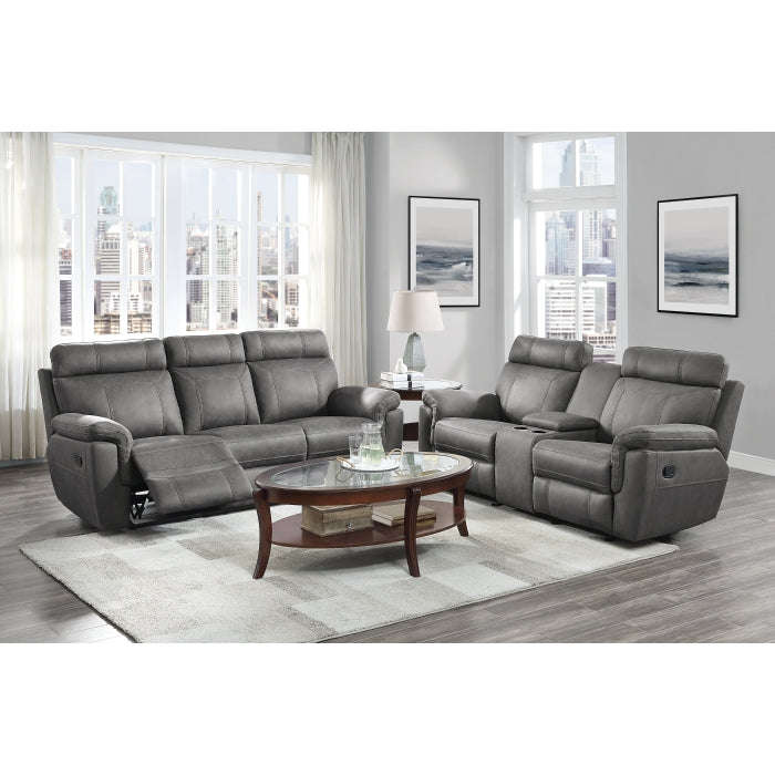 9301GRY-3 Double Reclining Sofa with Center Drop-Down Cup Holders - 9301GRY-3