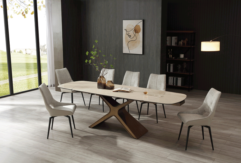 9368 Table Taupe With 1239 Swivel Beige Chairs Set - DMV Furniture