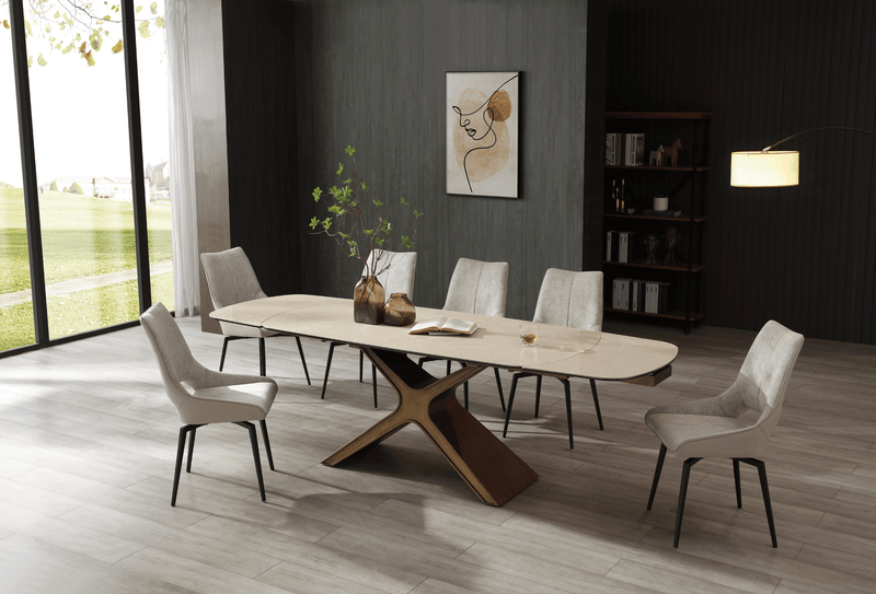 9368 Table Taupe with 1239 swivel beige chairs SET - p12874