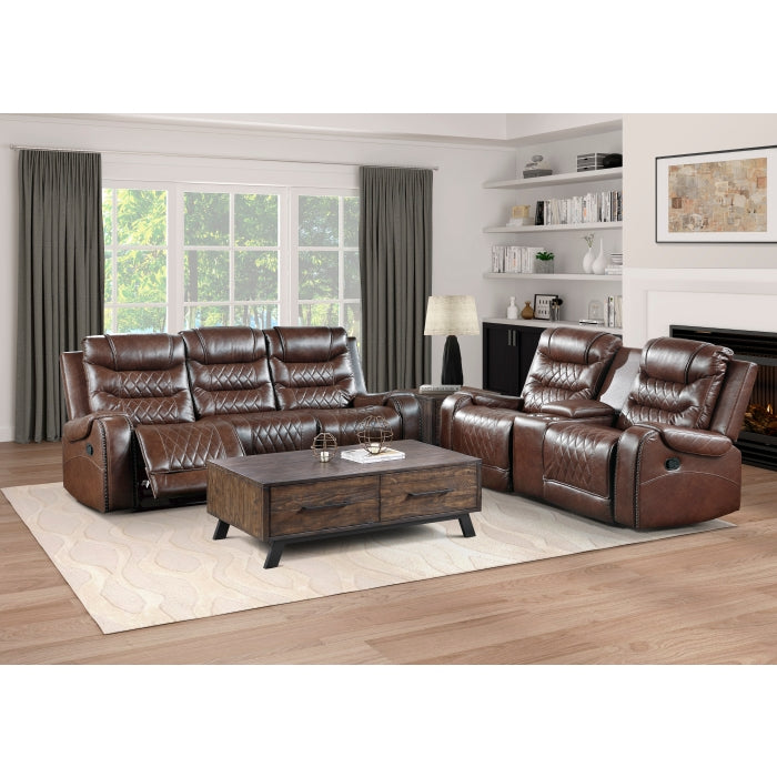 9405BR-2 Double Glider Reclining Love Seat with Center Console, Receptacles and USB Port - 9405BR-2