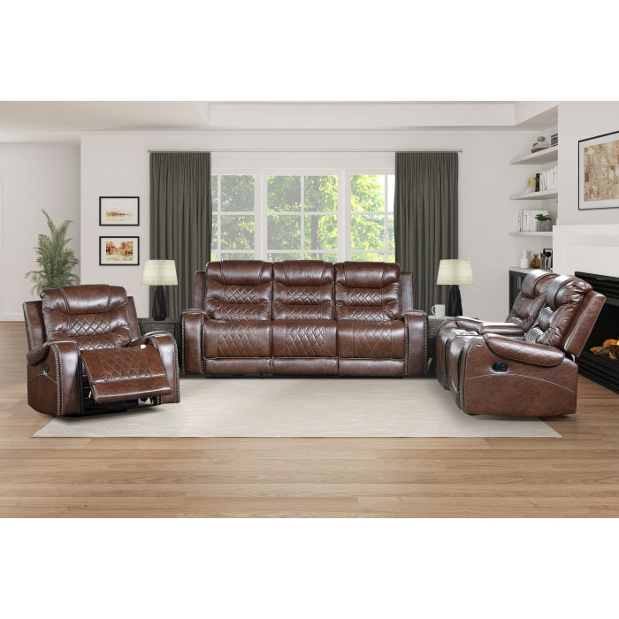 9405BR-2 Double Glider Reclining Love Seat with Center Console, Receptacles and USB Port - 9405BR-2