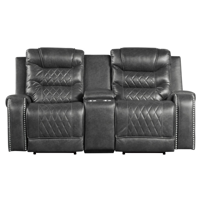 9405GY-2PW Power Double Reclining Love Seat with Center Console, Receptacles and USB Ports - 9405GY-2PW