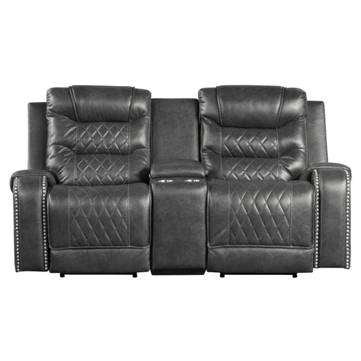 9405GY-2PW Power Double Reclining Love Seat with Center Console, Receptacles and USB Ports - 9405GY-2PW