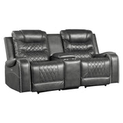 9405GY-2PW Power Double Reclining Love Seat with Center Console, Receptacles and USB Ports - 9405GY-2PW