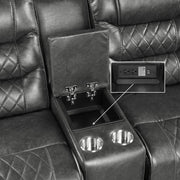 9405GY-2PW Power Double Reclining Love Seat with Center Console, Receptacles and USB Ports - 9405GY-2PW