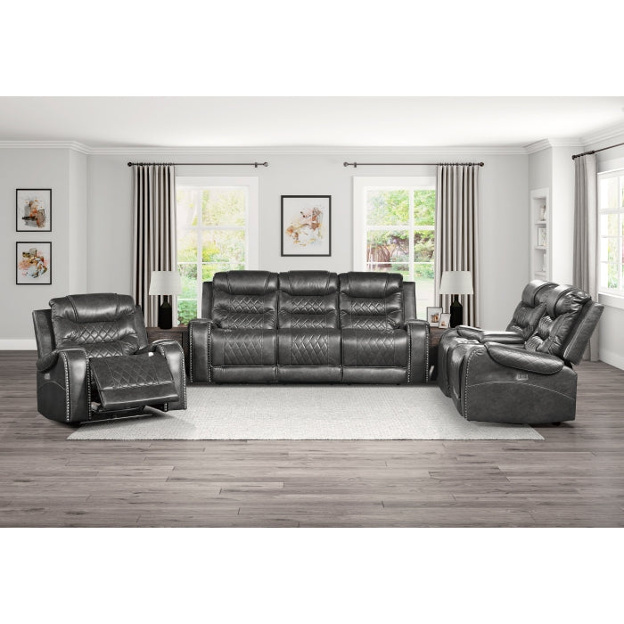 9405GY-2PW Power Double Reclining Love Seat with Center Console, Receptacles and USB Ports - 9405GY-2PW