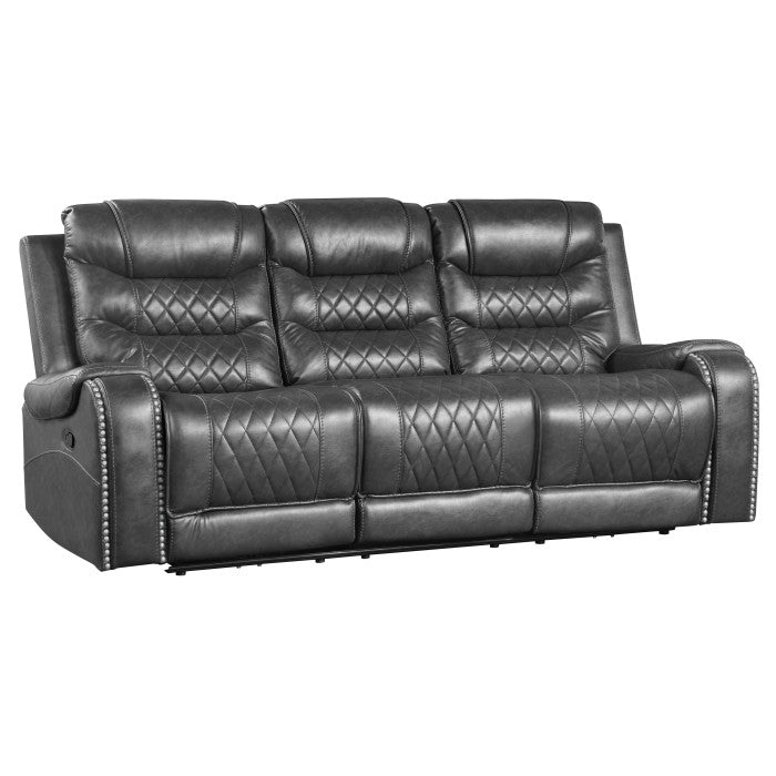 9405GY-3 Double Reclining Sofa with Center Drop-Down Cup Holders, Receptacles and USB Ports - 9405GY-3