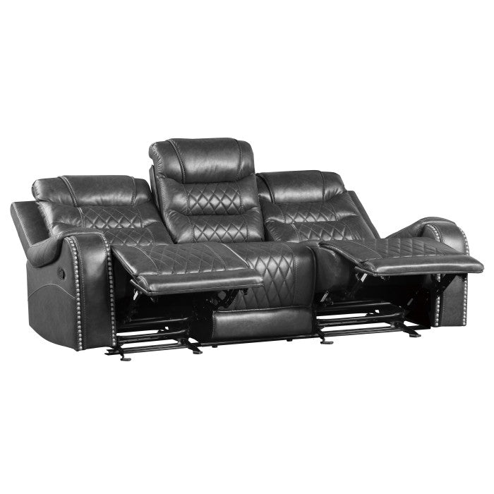 9405GY-3 Double Reclining Sofa with Center Drop-Down Cup Holders, Receptacles and USB Ports - 9405GY-3