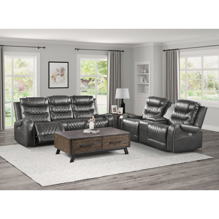 9405GY-3PW Power Double Reclining Sofa with Center Drop-Down Cup Holders, Receptacles and USB Ports - 9405GY-3PW