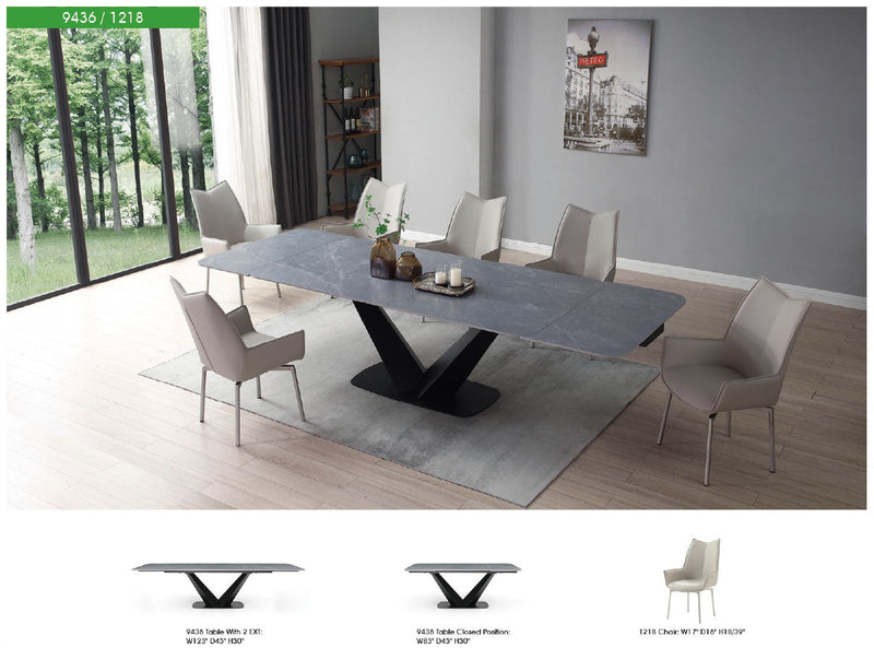 9436 Dining Table with 1218 swivel grey taupe chairs SET - p13300