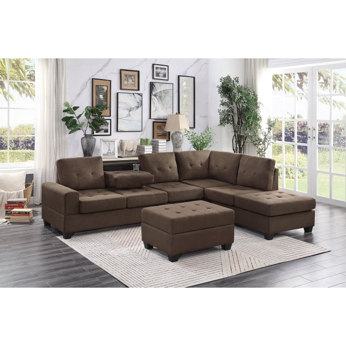 9507CHC*3OT (3)3-Piece Reversible Sectional with Drop-Down Cup Holders and Storage Ottoman - 9507CHC*3OT
