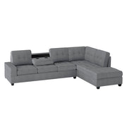 9507DGY*3OT (3)3-Piece Reversible Sectional with Drop-Down Cup Holders and Storage Ottoman - 9507DGY*3OT