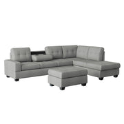 9507GRY*3OT (3)3-Piece Reversible Sectional with Drop-Down Cup Holders and Storage Ottoman - 9507GRY*3OT