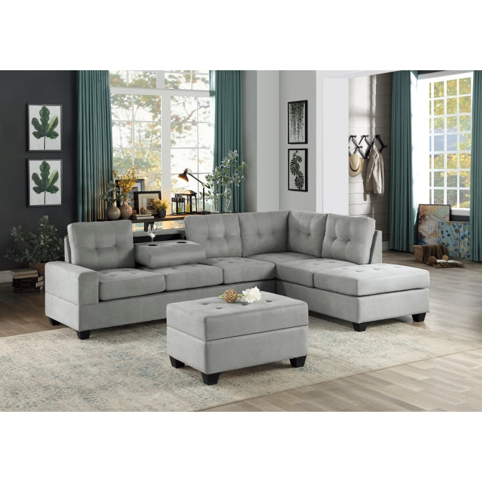 9507GRY*SC (2)2-Piece Reversible Sectional with Drop-Down Cup Holders - 9507GRY*SC