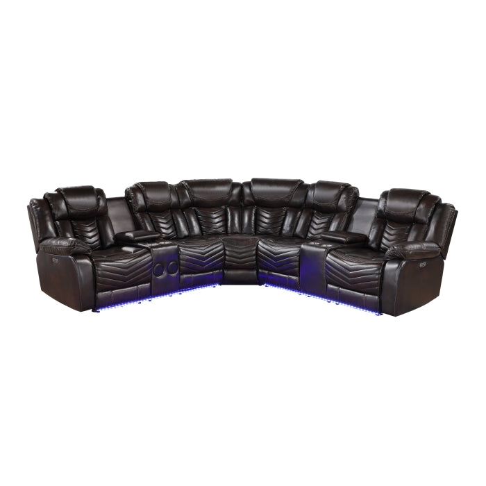9508DB*SCPW (3)3-Piece Power Reclining Sectional with Consoles, Speakers, Subwoofer and LED Lighting - 9508DB*SCPW