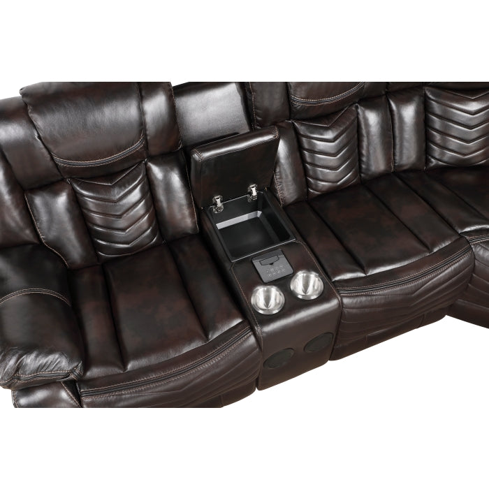 9508DB*SCPW (3)3-Piece Power Reclining Sectional with Consoles, Speakers, Subwoofer and LED Lighting - 9508DB*SCPW